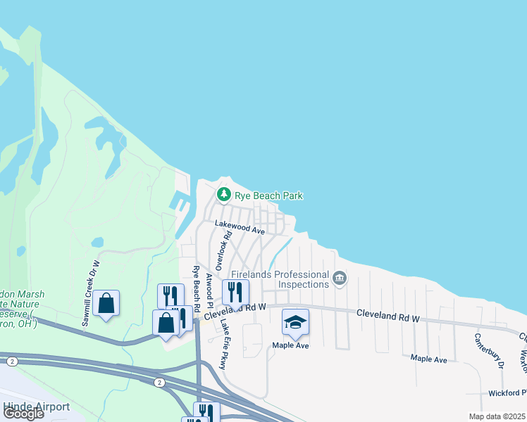 map of restaurants, bars, coffee shops, grocery stores, and more near 27 Middle Avenue in Huron