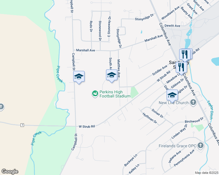 map of restaurants, bars, coffee shops, grocery stores, and more near 3700 South Avenue in Sandusky