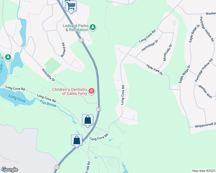 map of restaurants, bars, coffee shops, grocery stores, and more near 954 Long Cove Road in Ledyard