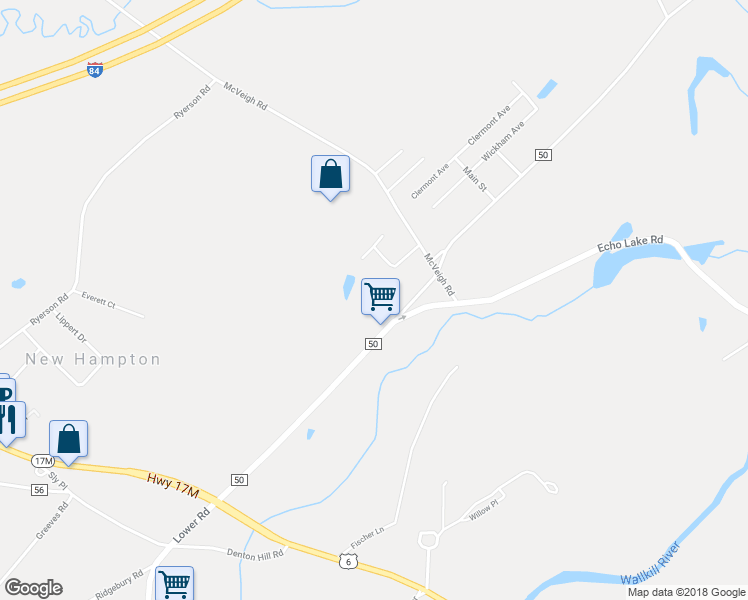 map of restaurants, bars, coffee shops, grocery stores, and more near 542 County Road 50 in New Hampton