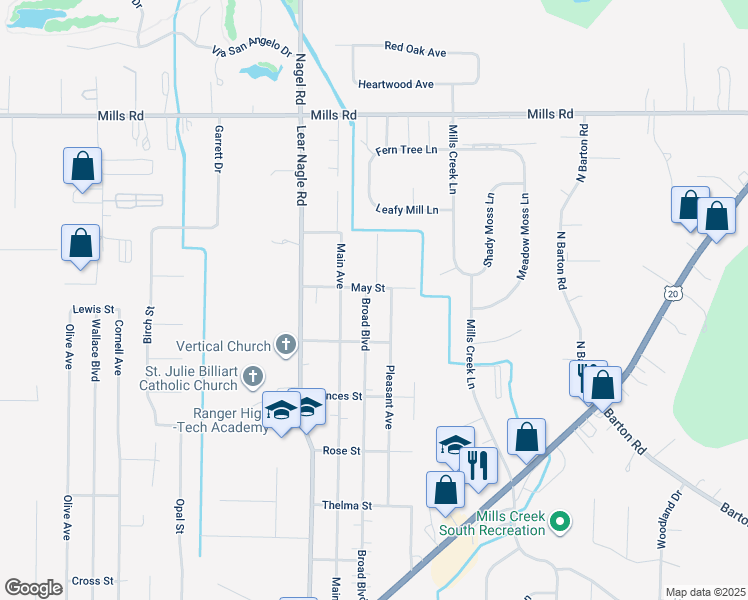 map of restaurants, bars, coffee shops, grocery stores, and more near 33320 May Street in North Ridgeville