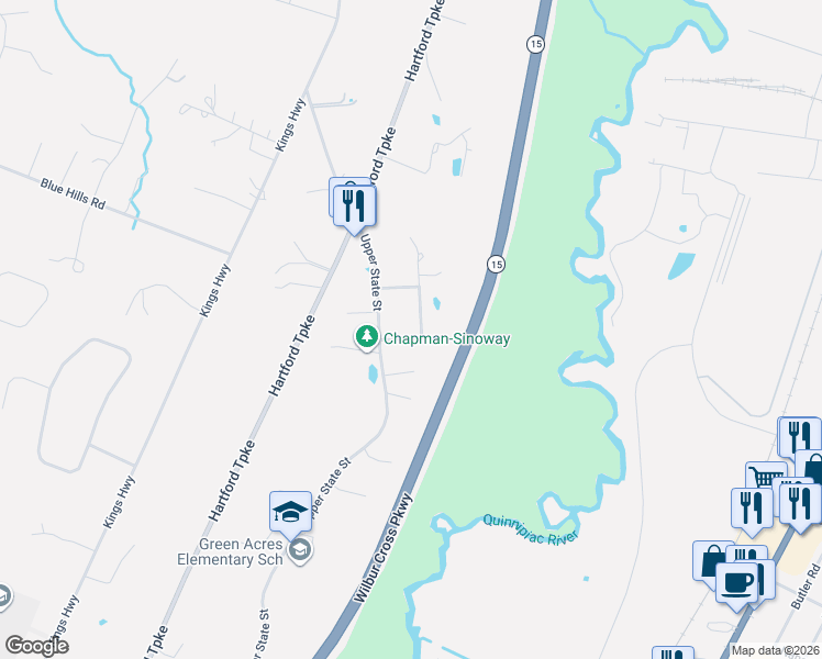 map of restaurants, bars, coffee shops, grocery stores, and more near 10 South Gate Lane in North Haven