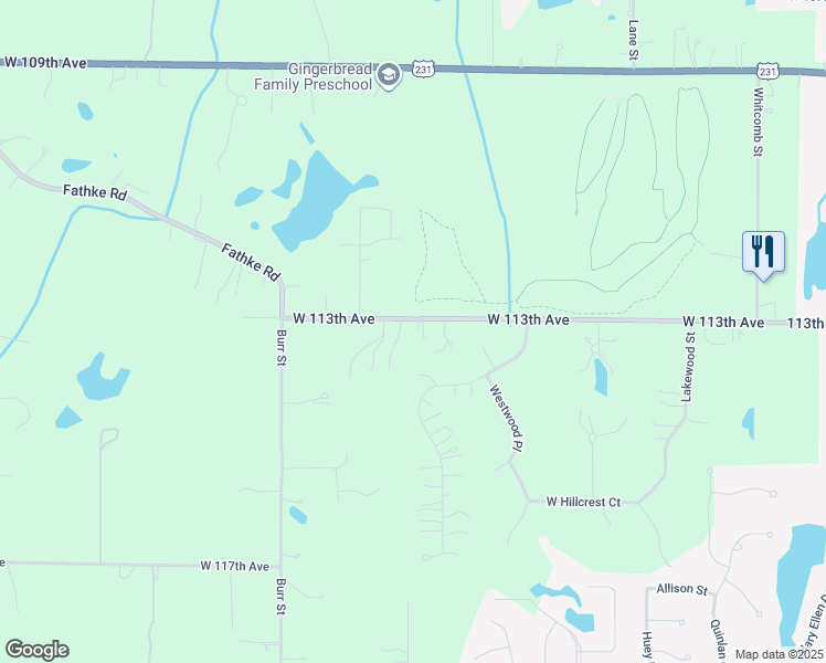 map of restaurants, bars, coffee shops, grocery stores, and more near 5220 West 113th Avenue in Crown Point