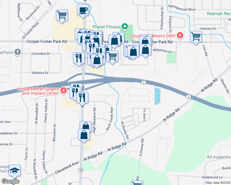 map of restaurants, bars, coffee shops, grocery stores, and more near 1281 Spruce Tree Lane in Amherst