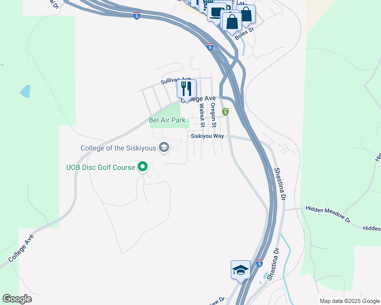 map of restaurants, bars, coffee shops, grocery stores, and more near 380 Siskiyou Way in Weed