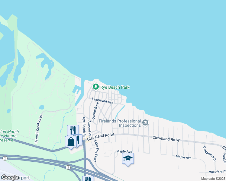 map of restaurants, bars, coffee shops, grocery stores, and more near 27 Middle Avenue in Huron