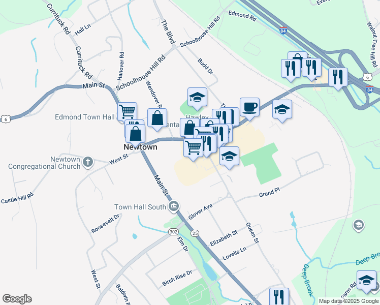 map of restaurants, bars, coffee shops, grocery stores, and more near 6 Queen Street in Newtown