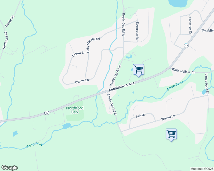 map of restaurants, bars, coffee shops, grocery stores, and more near 280 Reeds Gap Road West in Northford