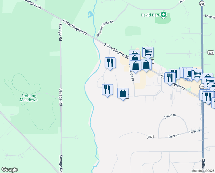 map of restaurants, bars, coffee shops, grocery stores, and more near 16905 Knolls Way in Chagrin Falls