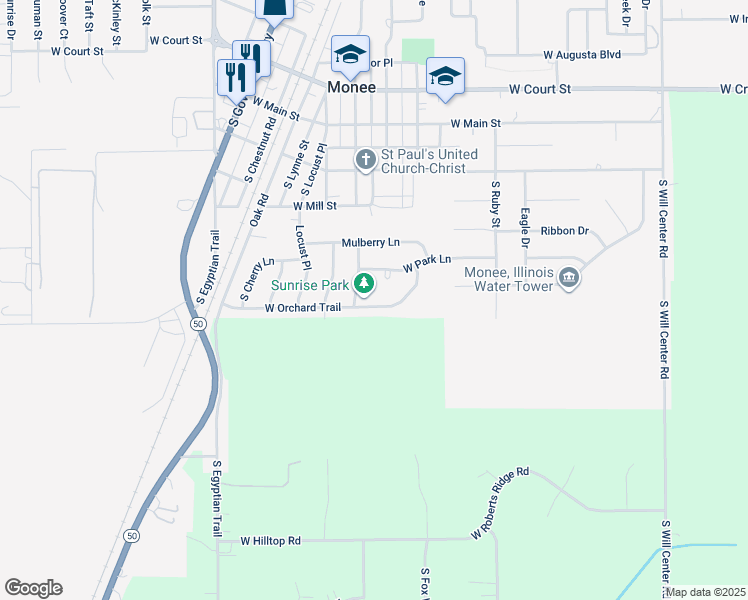 map of restaurants, bars, coffee shops, grocery stores, and more near 5320 West Orchard Trail in Monee