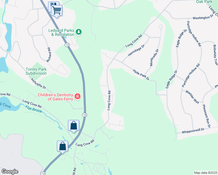 map of restaurants, bars, coffee shops, grocery stores, and more near 953 Long Cove Road in Ledyard