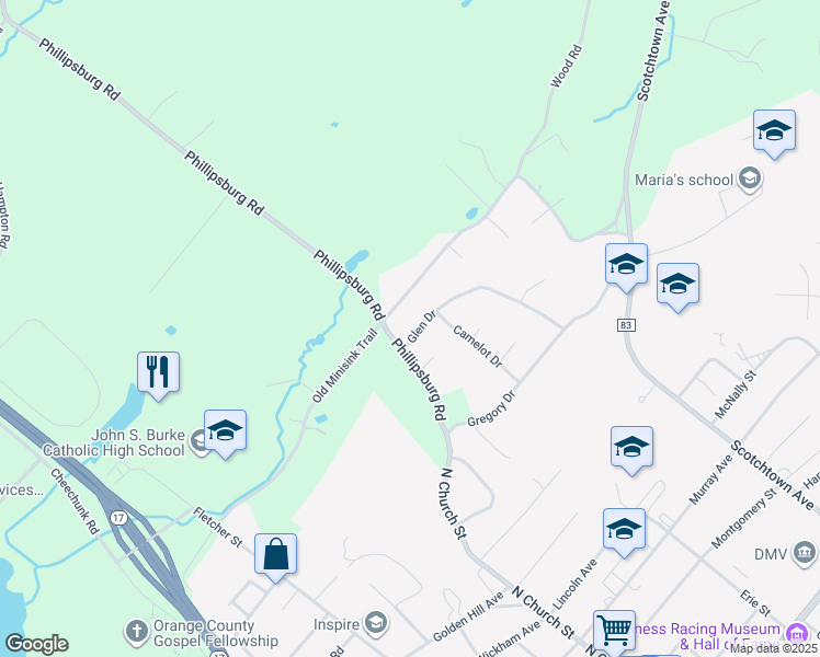 map of restaurants, bars, coffee shops, grocery stores, and more near 34 Glen Drive in Goshen