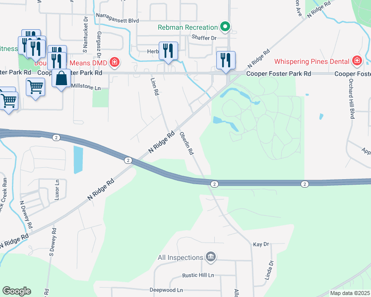 map of restaurants, bars, coffee shops, grocery stores, and more near 5592 Oberlin Road in Amherst