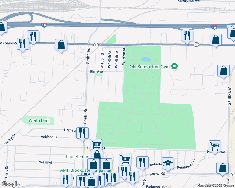 map of restaurants, bars, coffee shops, grocery stores, and more near 5337 West 148th Street in Brook Park
