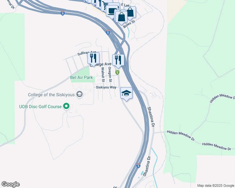 map of restaurants, bars, coffee shops, grocery stores, and more near 627 S Weed Blvd in Weed