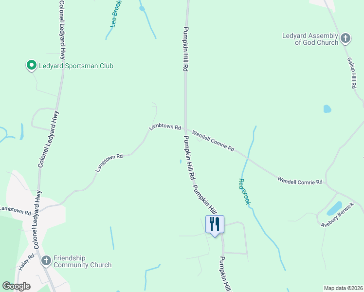 map of restaurants, bars, coffee shops, grocery stores, and more near 447 Pumpkin Hill Road in Ledyard
