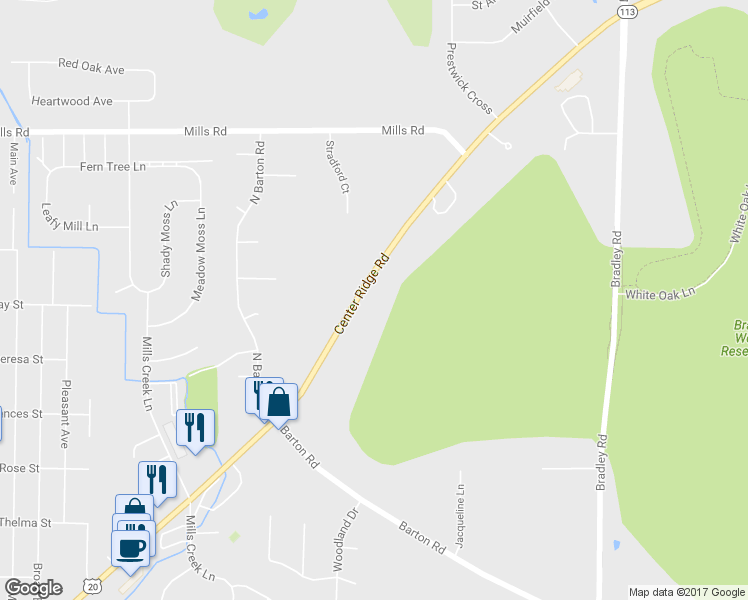 map of restaurants, bars, coffee shops, grocery stores, and more near 32021 Center Ridge Road in North Ridgeville