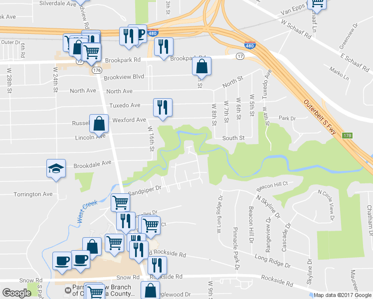 map of restaurants, bars, coffee shops, grocery stores, and more near 5526 Sandpiper Dr in Parma