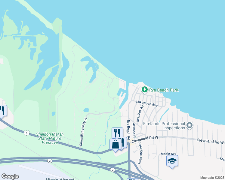 map of restaurants, bars, coffee shops, grocery stores, and more near 609 Mariner Village in Huron