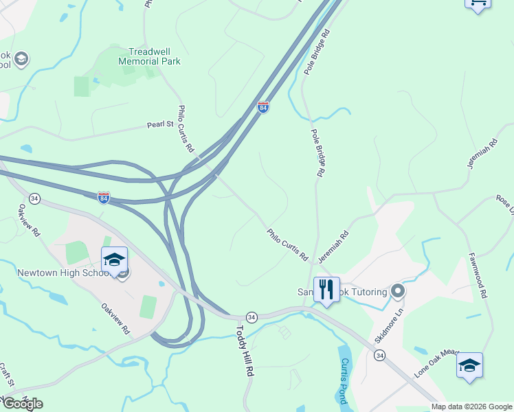 map of restaurants, bars, coffee shops, grocery stores, and more near 14 Philo Curtis Road in Newtown