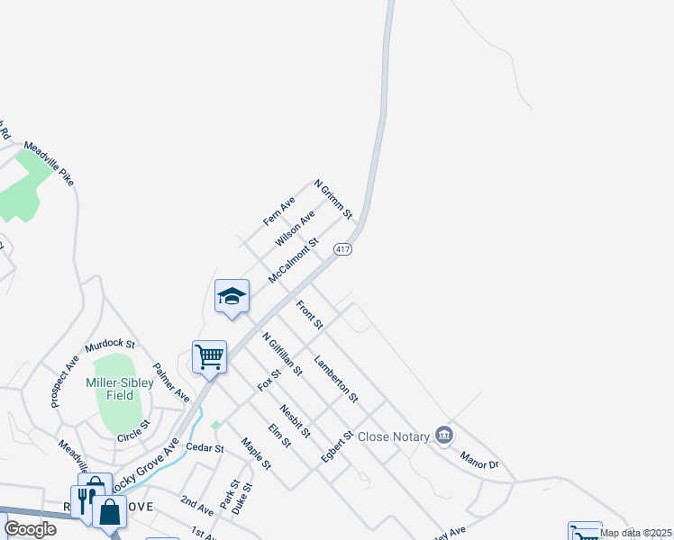 map of restaurants, bars, coffee shops, grocery stores, and more near 904 Rocky Grove Avenue in Franklin