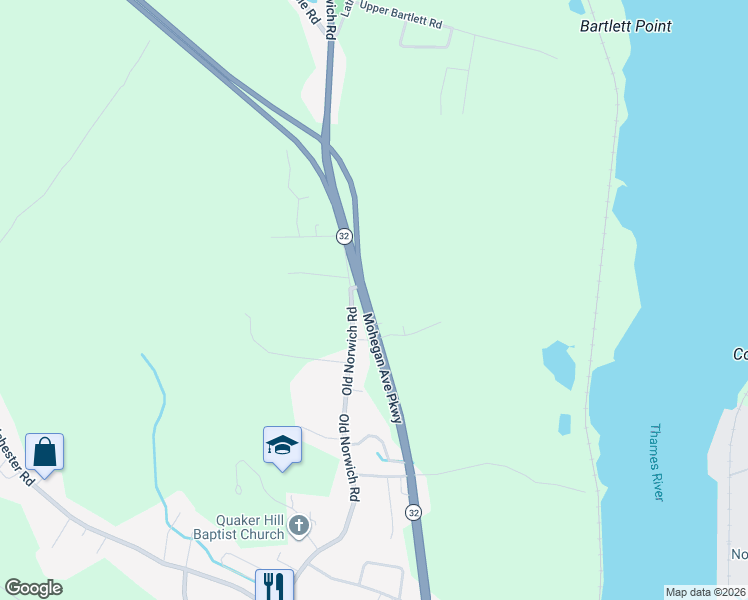 map of restaurants, bars, coffee shops, grocery stores, and more near 609 Mohegan Avenue Parkway in Waterford