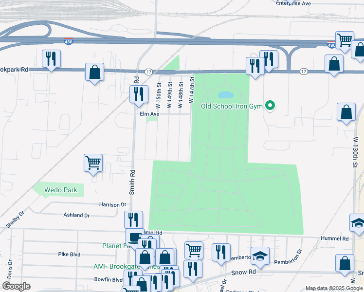map of restaurants, bars, coffee shops, grocery stores, and more near 5337 West 148th Street in Brook Park