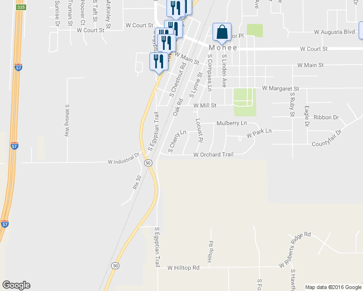 map of restaurants, bars, coffee shops, grocery stores, and more near 26236 S Peach Tree Ln in Monee