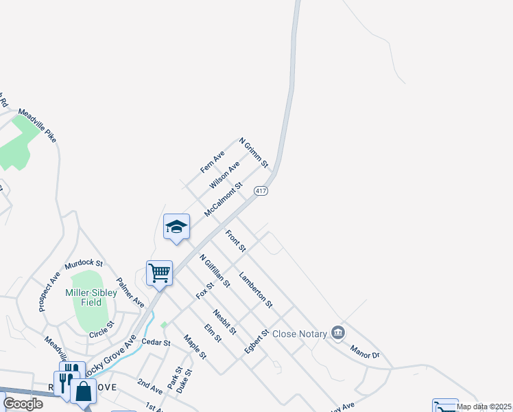 map of restaurants, bars, coffee shops, grocery stores, and more near 904 Rocky Grove Avenue in Franklin