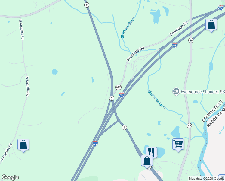 map of restaurants, bars, coffee shops, grocery stores, and more near 23 Connecticut 2 in North Stonington