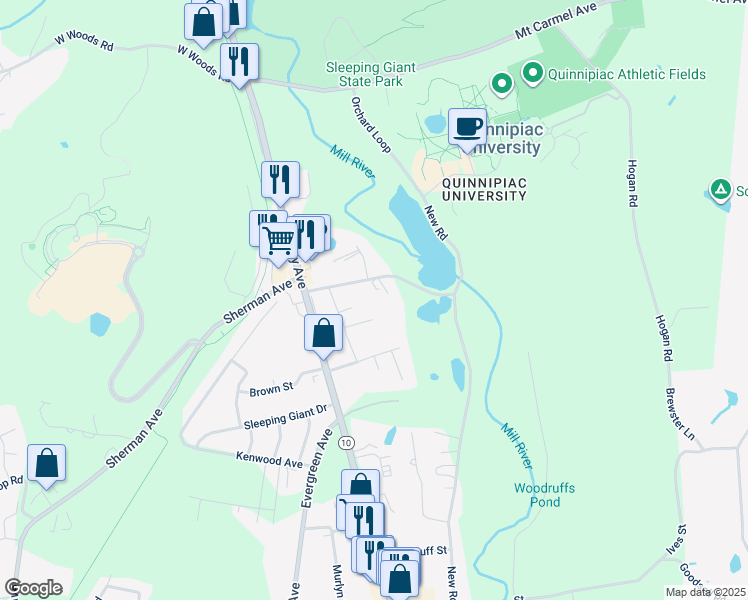 map of restaurants, bars, coffee shops, grocery stores, and more near 84R Sherman Avenue in Hamden