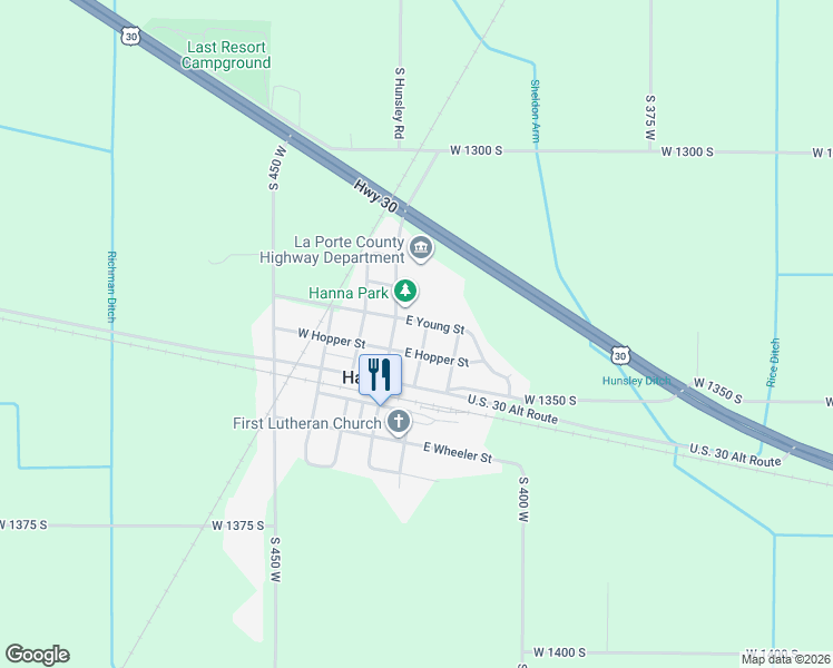 map of restaurants, bars, coffee shops, grocery stores, and more near 100-118 N Illinois St in LaPorte