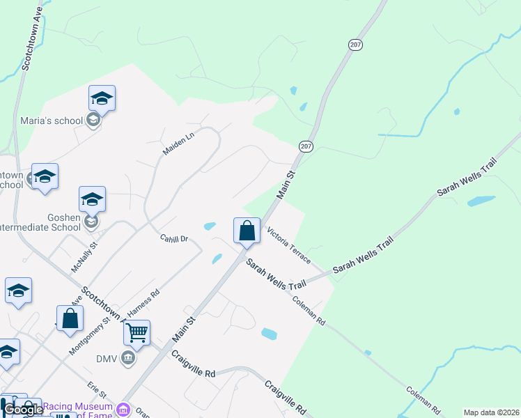 map of restaurants, bars, coffee shops, grocery stores, and more near 3346 New York 207 in Goshen