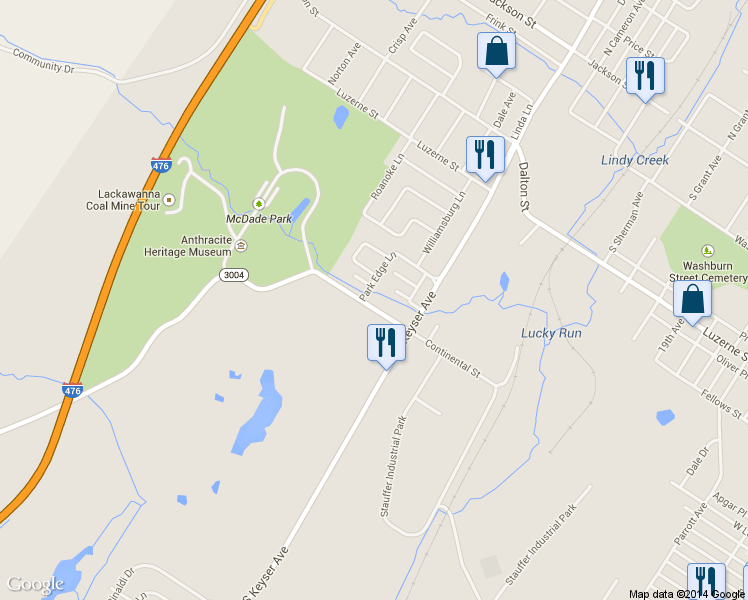 map of restaurants, bars, coffee shops, grocery stores, and more near 6 Bald Mountain Road in Scranton