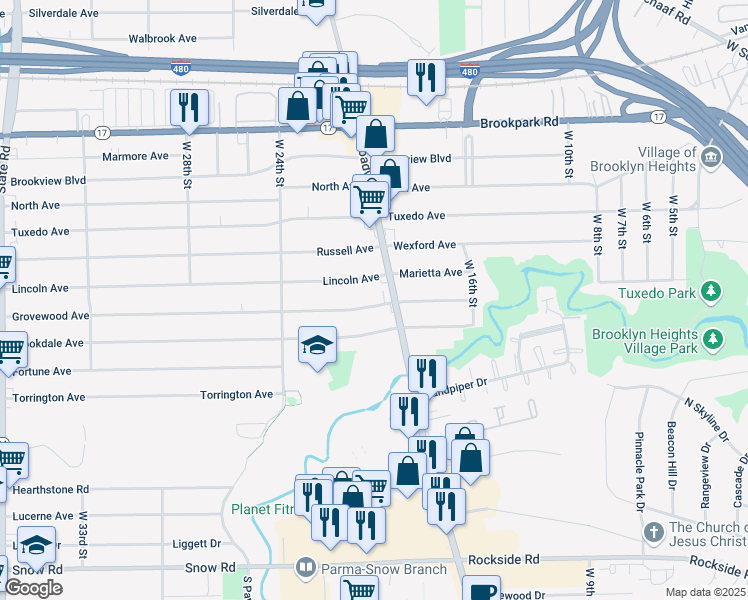 map of restaurants, bars, coffee shops, grocery stores, and more near 2008 Grovewood Avenue in Parma