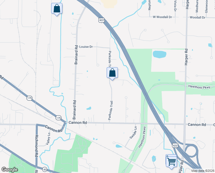 map of restaurants, bars, coffee shops, grocery stores, and more near 5370 Parkside Trail in Solon