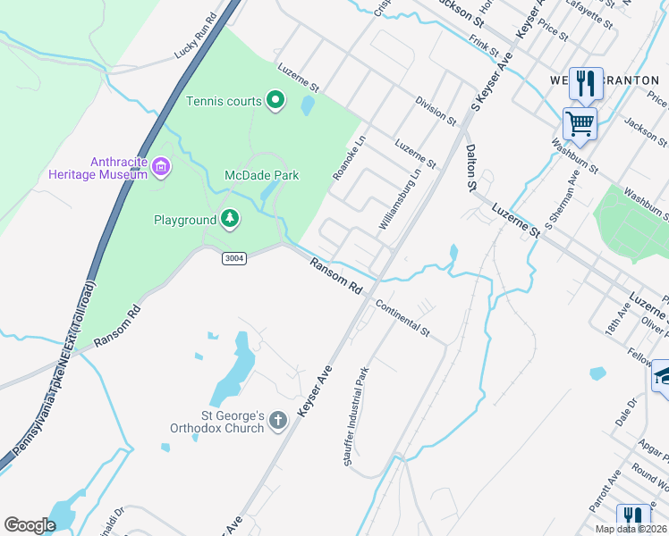 map of restaurants, bars, coffee shops, grocery stores, and more near 6 Bald Mountain Road in Scranton