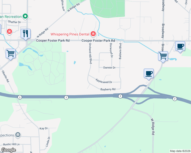 map of restaurants, bars, coffee shops, grocery stores, and more near 666 Appleseed Dr in Lorain