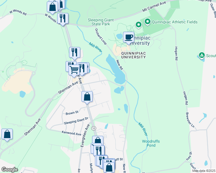 map of restaurants, bars, coffee shops, grocery stores, and more near 84R Sherman Avenue in Hamden