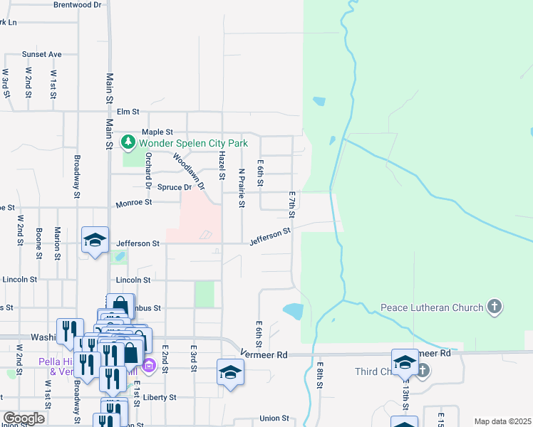 map of restaurants, bars, coffee shops, grocery stores, and more near 103 Glenwood Street in Pella