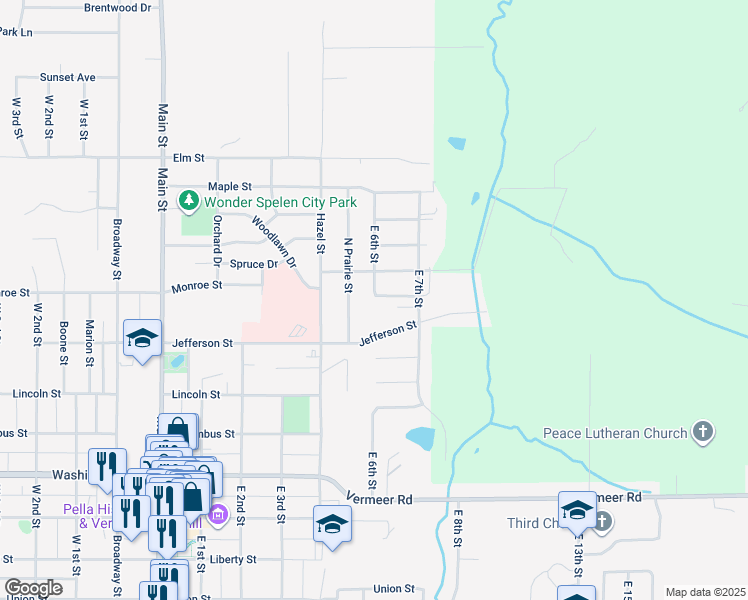 map of restaurants, bars, coffee shops, grocery stores, and more near 103 Glenwood Street in Pella