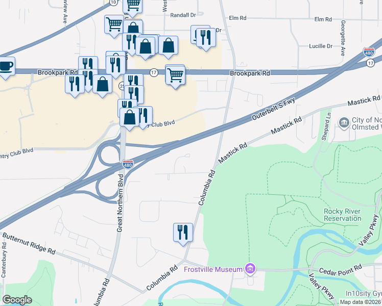 map of restaurants, bars, coffee shops, grocery stores, and more near 24870 Kennedy Ridge Road in North Olmsted