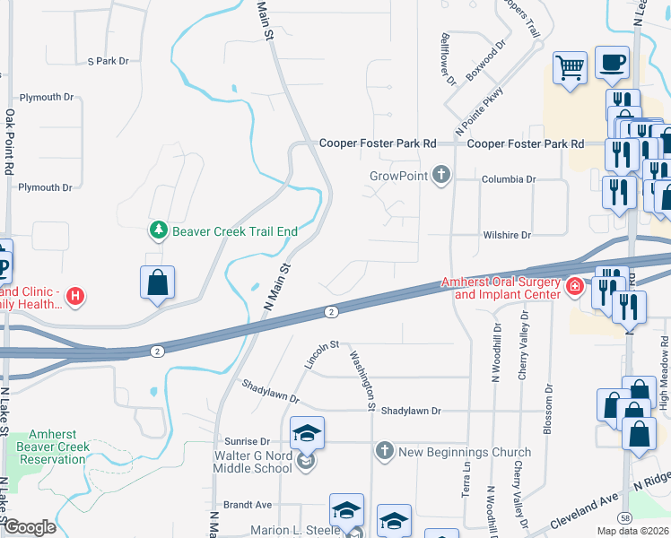 map of restaurants, bars, coffee shops, grocery stores, and more near 120 Fall Lake Lane in Amherst