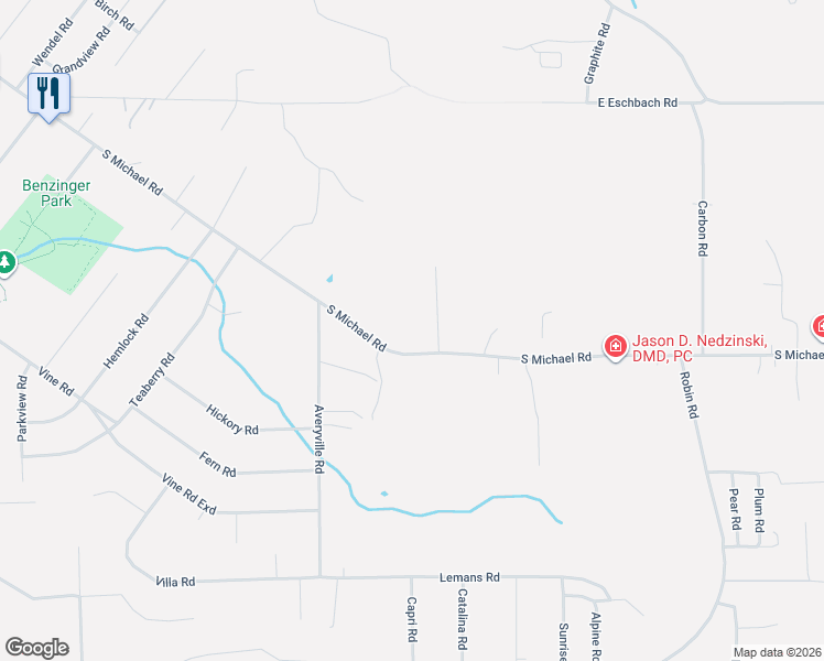 map of restaurants, bars, coffee shops, grocery stores, and more near 1019-1035 South Michael Road in Saint Marys