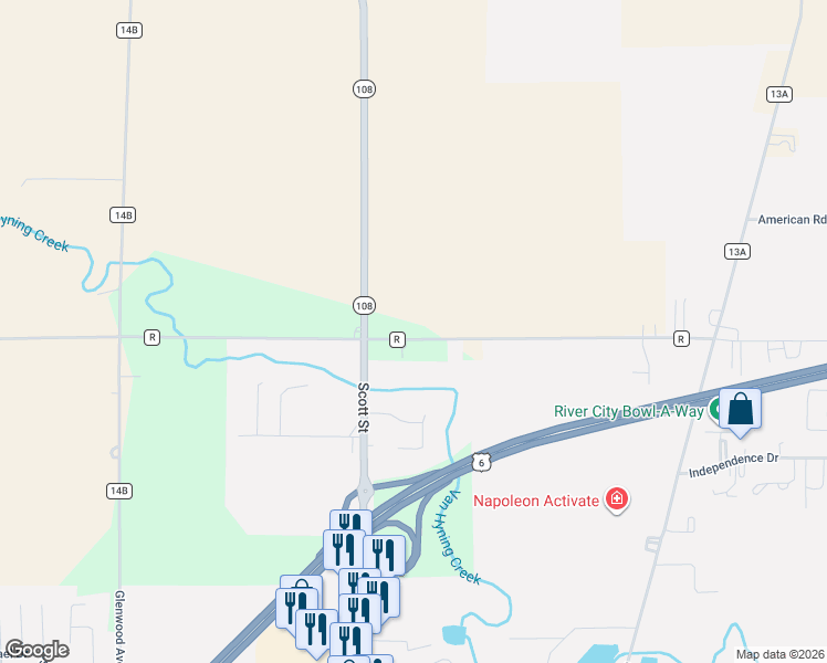 map of restaurants, bars, coffee shops, grocery stores, and more near 13839-13845 Township Road R in Napoleon