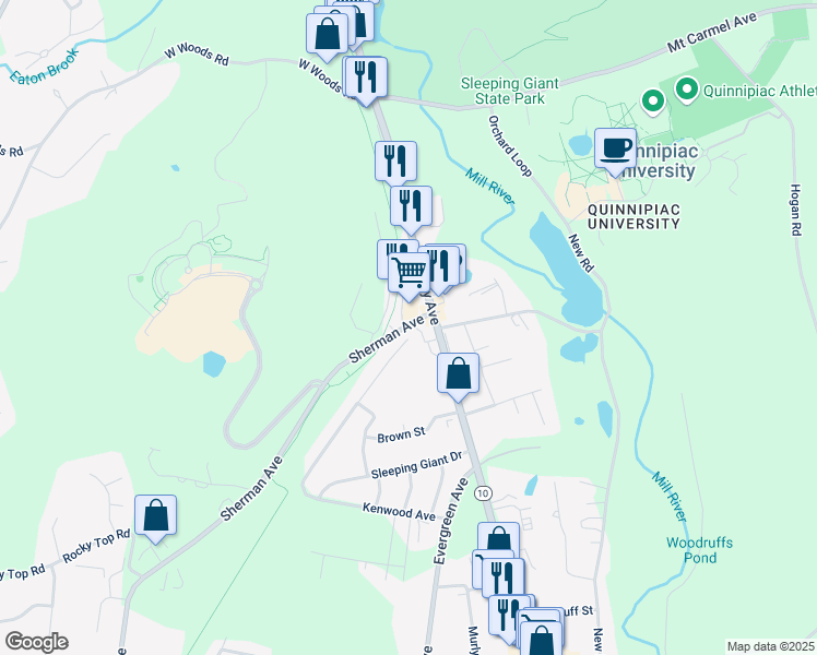map of restaurants, bars, coffee shops, grocery stores, and more near 215 Kenwood Avenue in Hamden