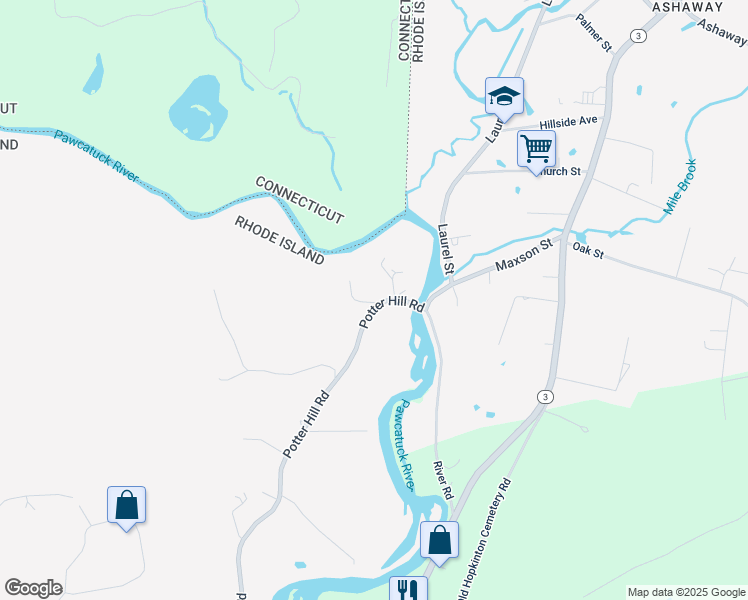 map of restaurants, bars, coffee shops, grocery stores, and more near 181 Potter Hill Road in Westerly