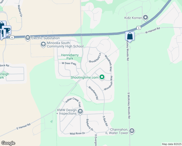 map of restaurants, bars, coffee shops, grocery stores, and more near 25812 South Cobblestone Lane in Channahon