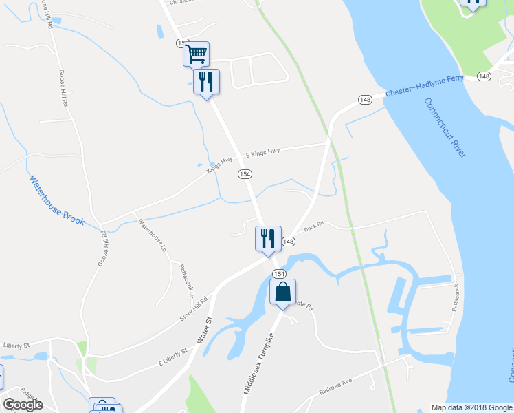 map of restaurants, bars, coffee shops, grocery stores, and more near 154 Middlesex Turnpike in Chester