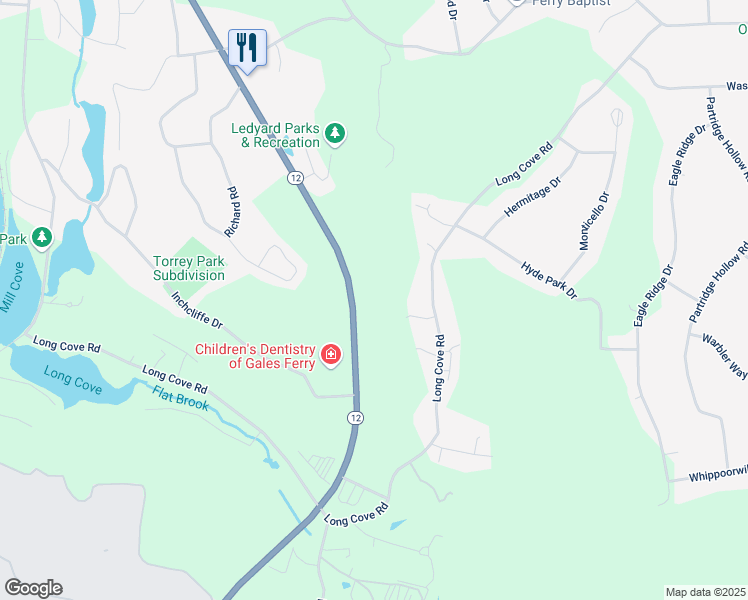 map of restaurants, bars, coffee shops, grocery stores, and more near 954 Long Cove Road in Ledyard